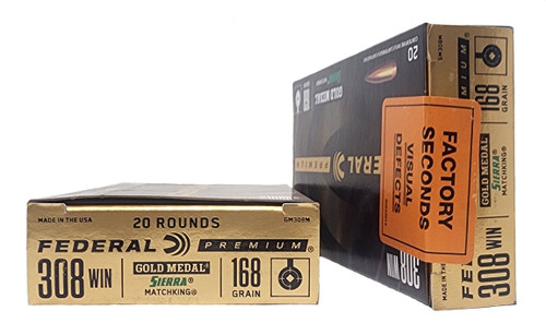 Federal Premium Gold Medal - 308 Winchester - 168 Grain Sierra MatchKing Hollow Point Boat Tail - 20 Rounds - FACTORY SECONDS