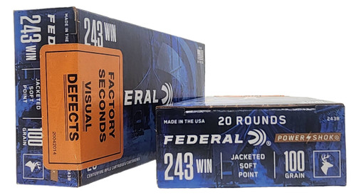 Federal PowerShok Ammunition - 243 Winchester - 100 Grain Jacketed Soft Point - 20 Rounds - FACTORY SECONDS