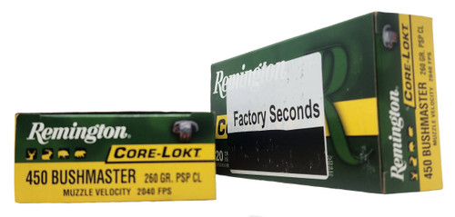 Remington Core-Lokt Ammunition - 450 Bushmaster - 260 Grain Pointed Soft Point - 20 Rounds - FACTORY SECONDS