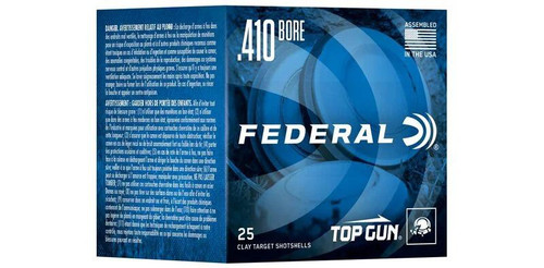 Federal Top Gun Ammunition - 410 Bore - 2 1/2" - Max Dram - 1/2 Oz. - 8 Lead Shot - 25 Rounds