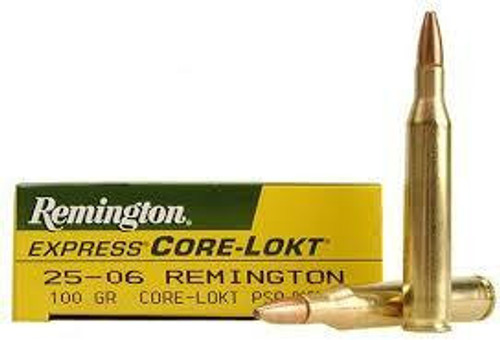 Remington Express Core-Lokt - 25-06 Remington - 100 Grain Core-Lokt Pointed Soft Point - 20 Rounds - Brass Case Remington Express Core-Lokt - 25-06 Remington - 100 Grain Core-Lokt Pointed Soft Point - 20 Rounds - Brass Case