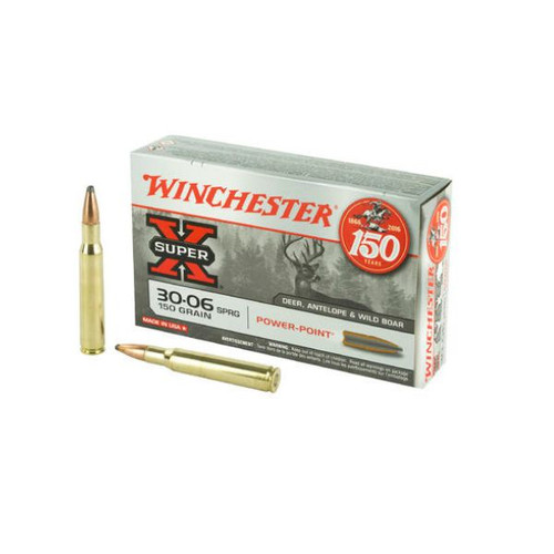 Winchester Super X Ammunition - 30-06 Springfield - 150 Grain Power Point - 20 Rounds - Brass Case Winchester Super X Ammunition - 30-06 Springfield - 150 Grain Power Point - 20 Rounds - Brass Case
