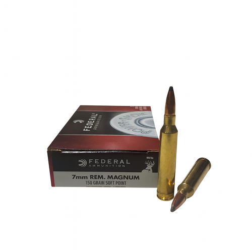 Federal Ammunition - 7 MM Remington Magnum - 150 Grain Soft Point - 20 Rounds - Brass Case Federal Ammunition - 7 MM Remington Magnum - 150 Grain Soft Point - 20 Rounds - Brass Case