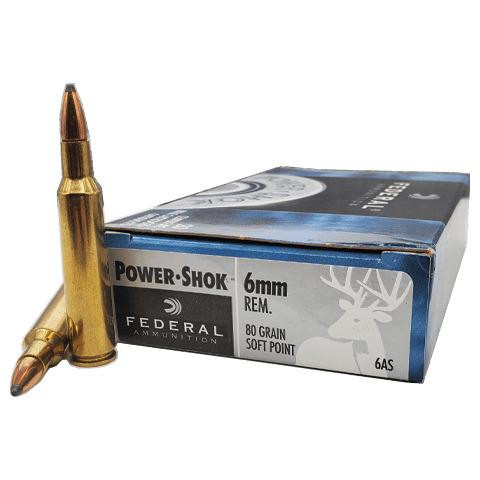 Federal PowerShok Ammunition - 6 MM Remington - 80 Grain Soft Point - 20 Rounds