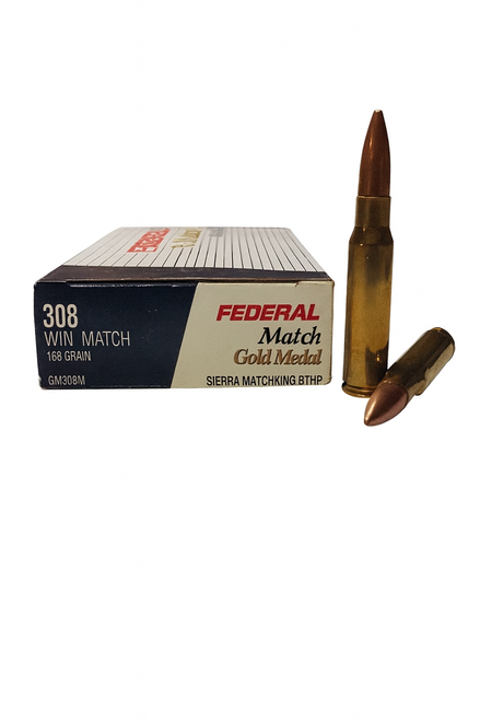 Federal Gold Metal - 308 Win Match - 168 Grain Sierra Match King Boat Tail Hollow Point - 20 Rounds - Brass Case Federal Gold Metal - 308 Win Match - 168 Grain Sierra Match King Boat Tail Hollow Point - 20 Rounds - Brass Case