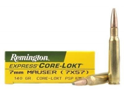Remington Express Ammunition - 7 MM Mauser - 140 Grain Pointed Soft Point - 20 Rounds - Brass Case Remington Express Ammunition - 7 MM Mauser - 140 Grain Pointed Soft Point - 20 Rounds - Brass Case