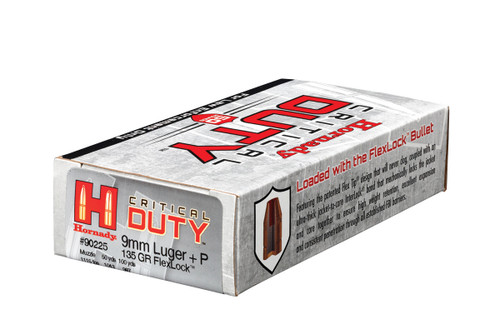Hornady 9mm Luger+P 135 Grain Critical Duty LE - 50 Rounds - Brass Case Hornady 9mm Luger+P 135 Grain Critical Duty LE - 50 Rounds - Brass Case