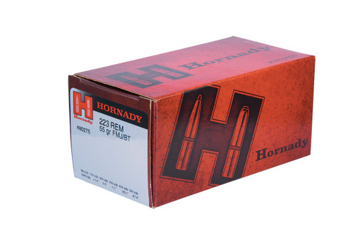 Hornady 223 Rem 55 Grain Full Metal Jacket Boat Tail Training - 50 Rounds - Brass Case Hornady 223 Rem 55 Grain Full Metal Jacket Boat Tail Training - 50 Rounds - Brass Case