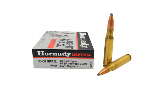 Hornady Light Mag Ammunition - 30-06 Springfield - 180 Grain Boat Tail Spire Point - 20 Rounds - Brass Case Hornady Light Mag Ammunition - 30-06 Springfield - 180 Grain Boat Tail Spire Point - 20 Rounds - Brass Case