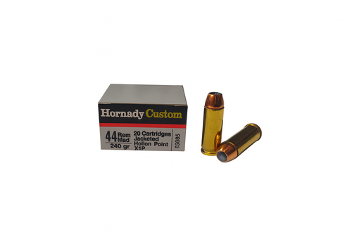 Hornady Custom Ammunition - 44 Remington Magnum - 240 Grain XTP Jacketed Hollow Point - 20 Rounds - Brass Case Hornady Custom Ammunition - 44 Remington Magnum - 240 Grain XTP Jacketed Hollow Point - 20 Rounds - Brass Case