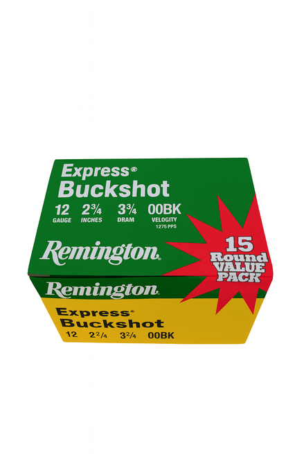 Remington Express Ammunition - 12 Gauge - 2 3/4" - 3 3/4 Dram EQ - 00 Buck - 15 Rounds Remington Express Ammunition - 12 Gauge - 2 3/4" - 3 3/4 Dram EQ - 00 Buck - 15 Rounds
