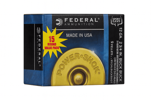 Federal Ammunition - 12 Gauge - 2 3/4" - 00 Buck - 9 Pellets - 15 Rounds