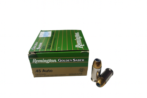 Remington Golden Saber Ammunition - 45 Auto - 230 Grain Jacketed Hollow Point - 25 Rounds Remington Golden Saber Ammunition - 45 Auto - 230 Grain Jacketed Hollow Point - 25 Rounds