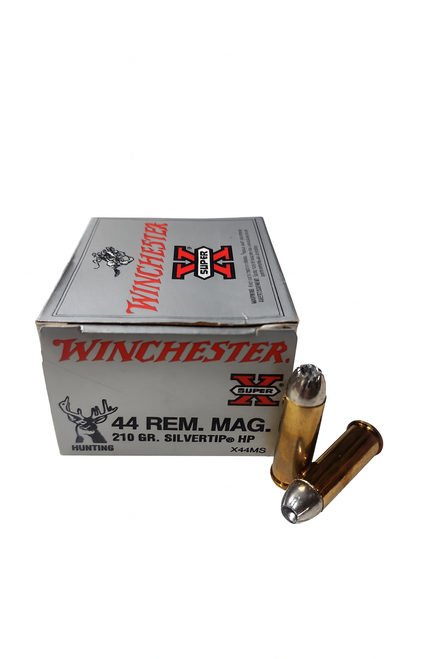 Winchester Ammunition - 44 Rem Magnum - 210 Grain Silver tip Jacketed Hollow Point - 20 Rounds Winchester Ammunition - 44 Rem Magnum - 210 Grain Silver tip Jacketed Hollow Point - 20 Rounds