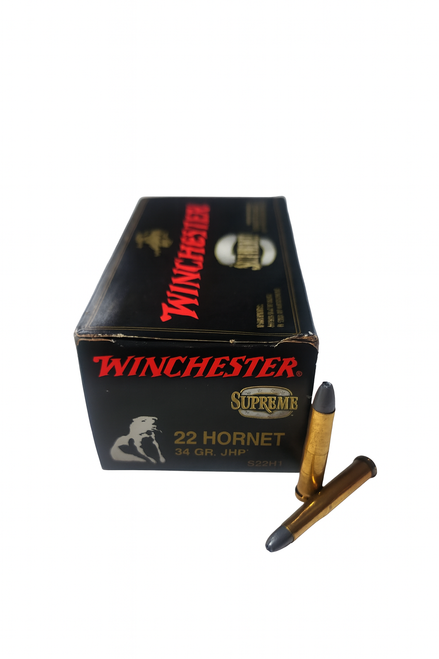 Winchester Supreme Ammunition - 22 Hornet - 34 Grain Jacketed Hollow Point - 50 Rounds Winchester Supreme Ammunition - 22 Hornet - 34 Grain Jacketed Hollow Point - 50 Rounds