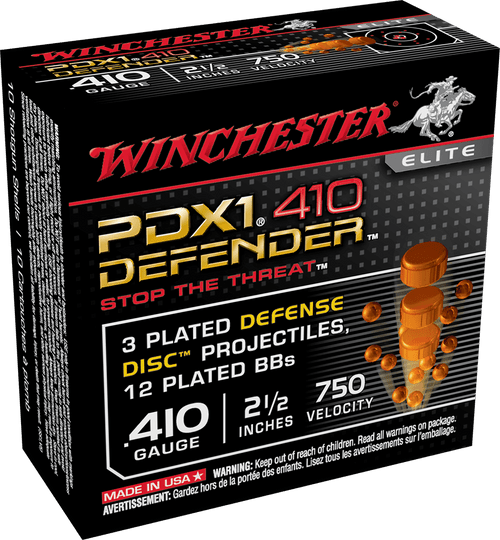 Winchester PDX1 Defender - 410 Bore - 2-1/2" - 3 Disks over 1/4 oz BB Shot - 100 Round Case