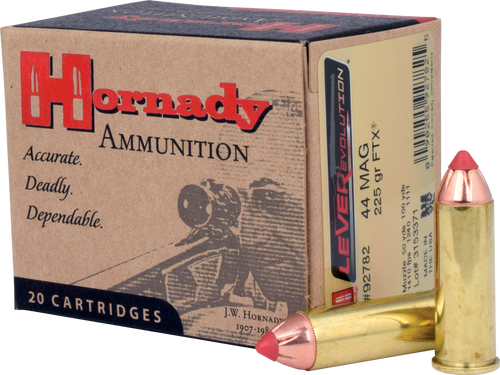 Hornady LEVERevolution Ammunition - 44 Rem Magnum - 225 Grain FTX - 20 Rounds - Brass Case Hornady LEVERevolution Ammunition - 44 Rem Magnum - 225 Grain FTX - 20 Rounds - Brass Case