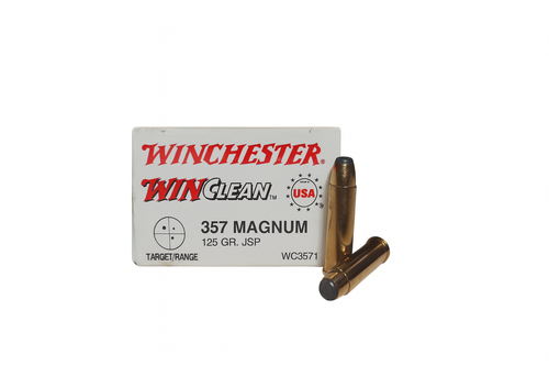 Winchester WinClean  Ammunition - 357 Magnum - 125 Grain Jacketed Soft Point - 50 Rounds - Brass Case