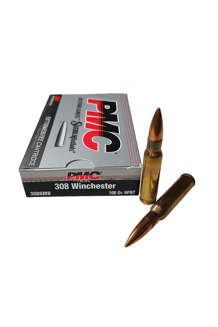 PMC Ammunition - 308 Winchester - 168 Grain Hollow Point Boat Tail - 20 Rounds - Brass Case