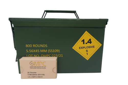 OMPC Ammunition - 5.56x45 MM NATO - 62 Grain SS109 Full Metal Jacket - 800 Rounds