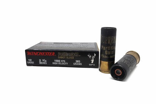Winchester Partition Gold Ammunition - 12 Ga - 2 3/4" - 385 Grain Sabot Slug - 5 Rounds