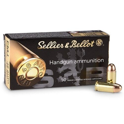 Sellier & Bellot 45 Auto 230 Grain Full Metal Jacket - 1000 Rounds - Brass Case