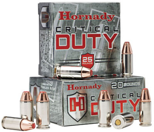 Hornady Critical Duty Ammunition - 9 MM Luger - 135 Grain +P Flex Tip - 250 Rounds - Brass Case