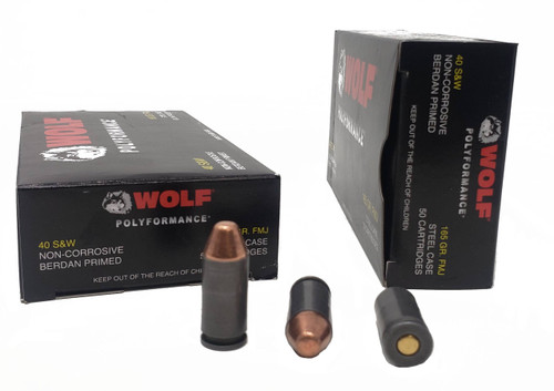 Wolf Performance Ammunition - 40 S&W - 165 Grain Full Metal Jacket - 500 Rounds - Steel Case