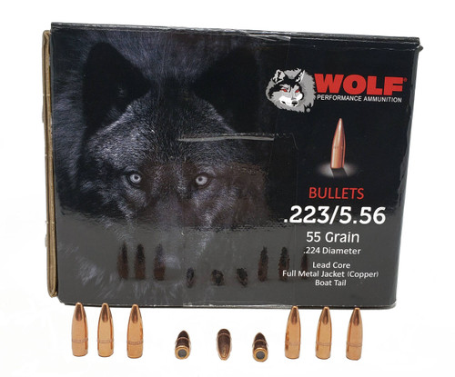 Wolf Performance Ammunition Bullets - .223 Rem/5.56 MM - .224" Diameter - 55 Grain Full Metal Jacket WC - 1000 Projectiles