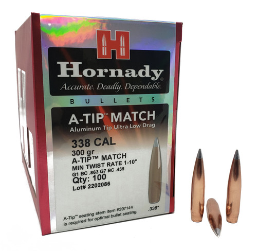 Hornady Bullets - .338" (338 Cal) - 300 Grain A-Tip Match - 100 Projectiles