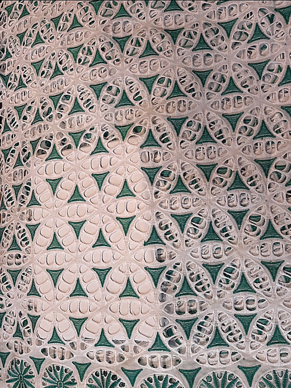 cotton lace with many holes and stones (white & green) COL21