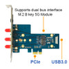 PN12A M.2 B Key to PCIe x1 and USB3.0 Dual SIM Adapter