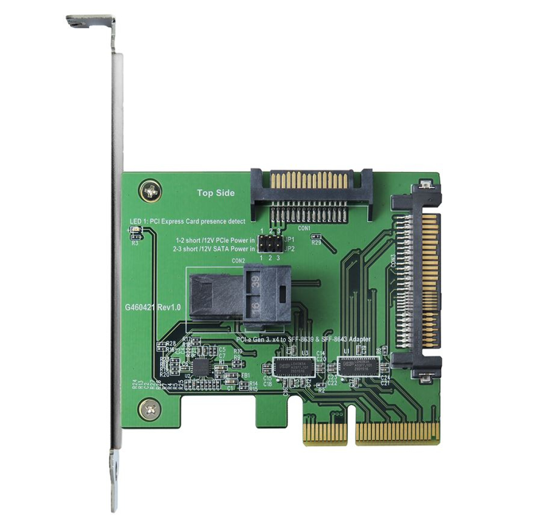 PCIe Gen 3, 4 Lanes to mini SAS HD & U.2 adapter with PCIe Bracket M