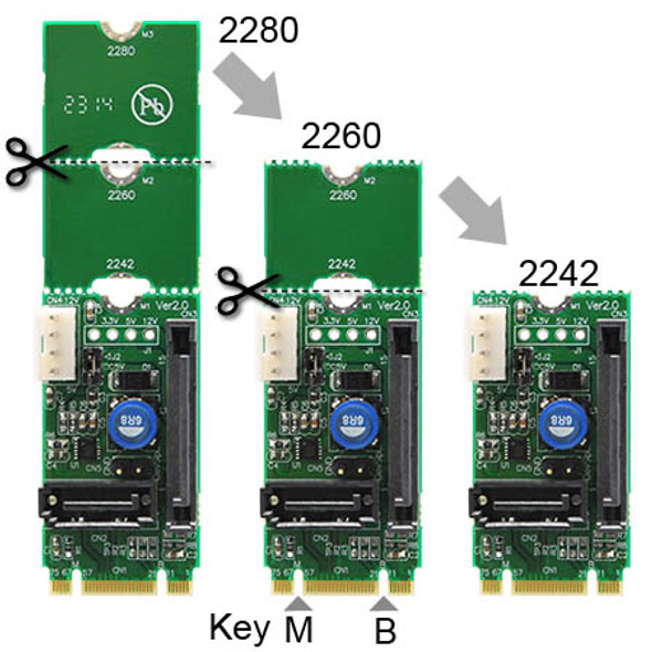 M2S V2.0 (SATA to M.2-Socket2-B+M-2242-SATA Adapter with SATA Power)