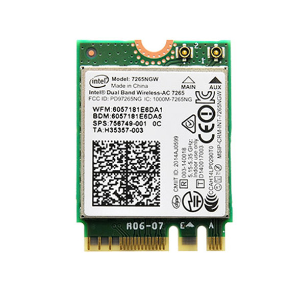 7265NGW (Intel® Dual Band Wireless-AC 7265 802.11ac, Dual Band, 2x2 Wi-Fi + Bluetooth 4.0*)