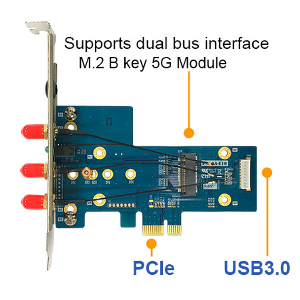 PN12A M.2 B Key to PCIe x1 and USB3.0 Dual SIM Adapter
