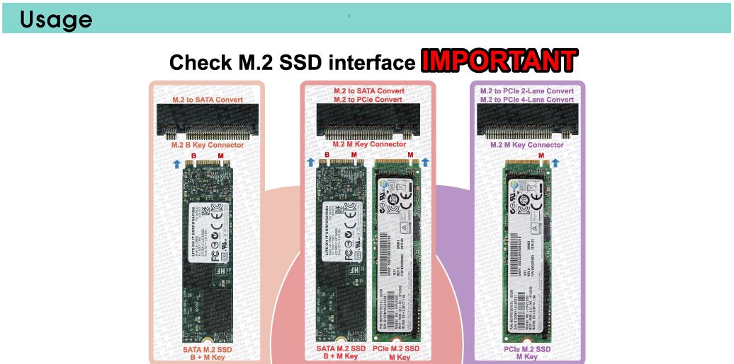 SATA 2242 Key/B&M B 2 to NVME Converter 1 SSD 2280 SFF-8639 M.2 Key SSD 2230  For