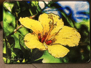 Yellow Hibiscus Glass Cutting Board - 10.75 in x 7.75 in