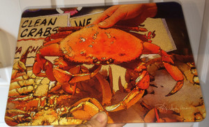 Crab - Glass Cutting Board - Dungeness  - 7.75in  x 10.75in