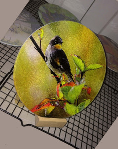 Round Glass Cutting Board - Warbler -  8 inch