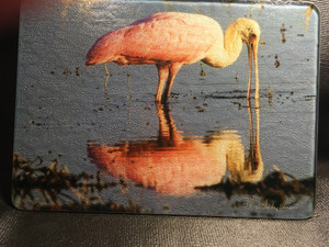 Roseate Spoonbill Glass Cutting Board 7.75in  x 10.75in