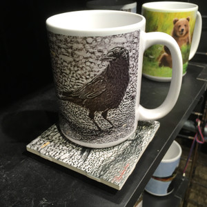 Coffee Mug and Tile Set - Black and White Crow