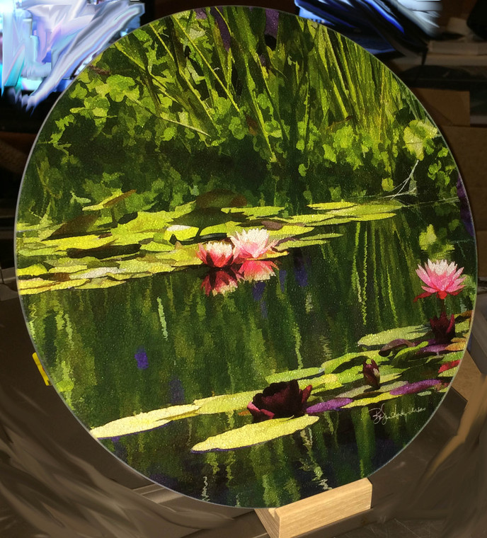 Pondscape -Round Glass Cutting Board Large -  12 in diameter