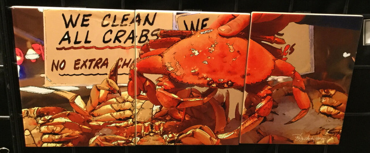 Crab Tile Mural Gloss Finish- 3 - 6 x 8 in Tiles (8 in x 18 in)