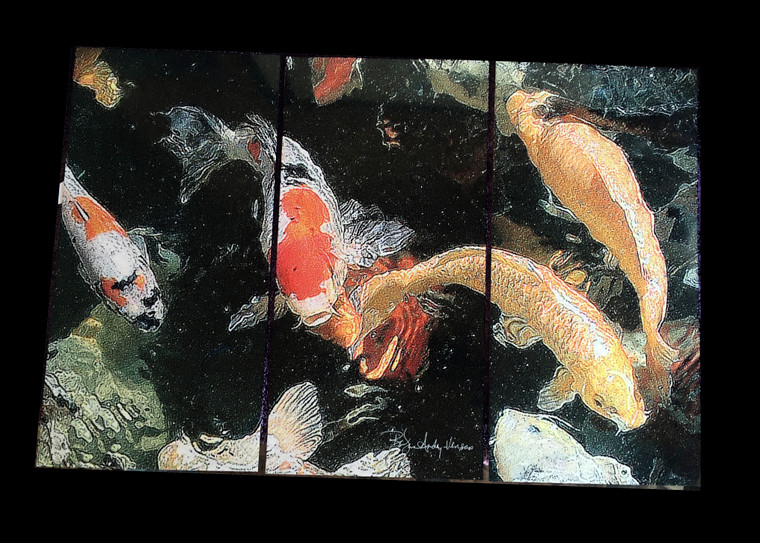 Koi Triptych - 3 - 7 in x 14 in Aluminum panels (14 in x 21 in)