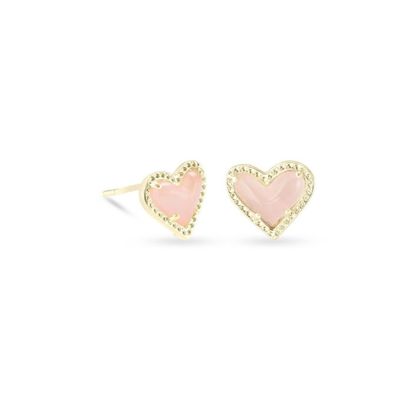 Kendra Scott Ari Heart Stud Earrings in Rose Quartz | Gage Diamonds