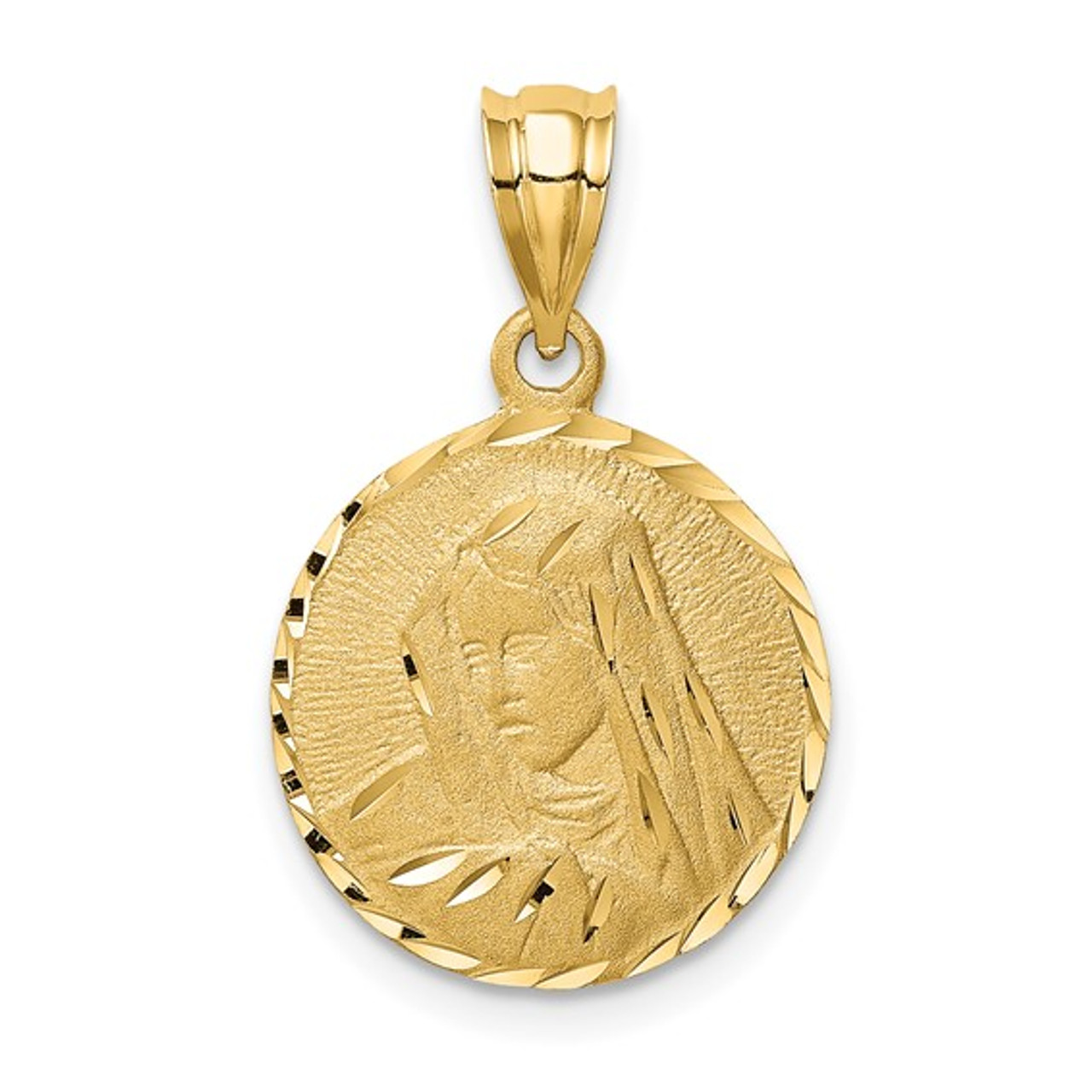 14K Yellow Gold Virgin Mary Medal Pendant