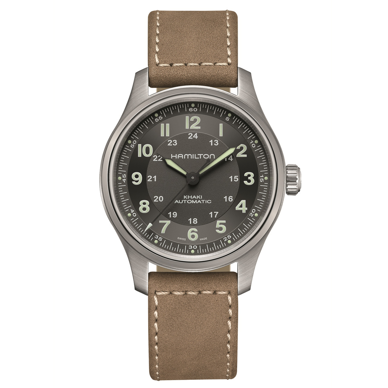 Hamilton 42MM Khaki Field Titanium Auto Leather Men's Watch