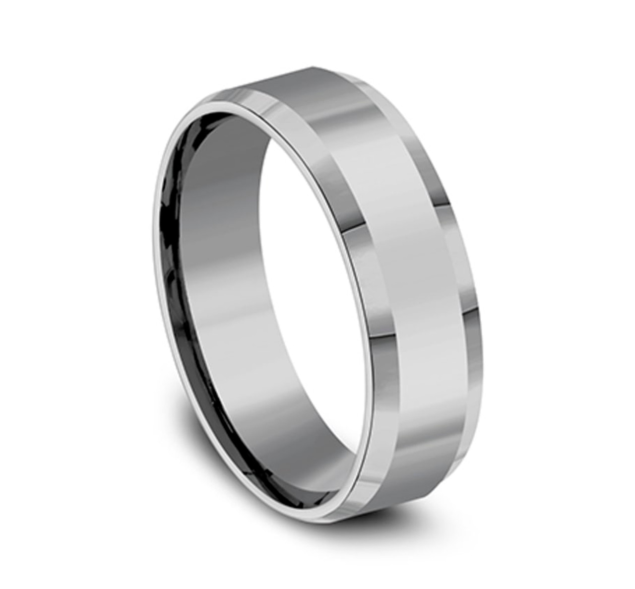 7.00 mm Tungsten Carbide Beveled Wedding Ring - Size 10
