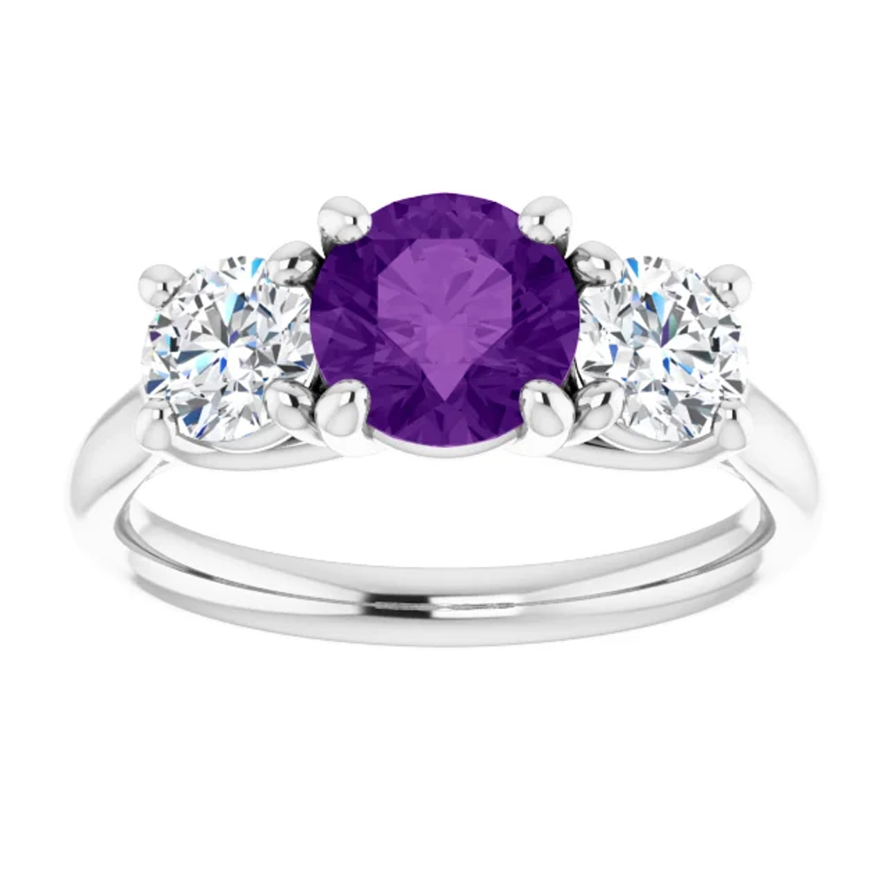 Gracelyn 14K Gold Amethyst & Diamond Three Stone Engagement Ring